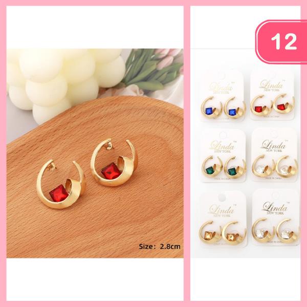 Open Metal with Jewel Stud Earring (12 Units)