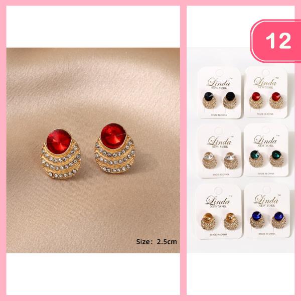 Rhinestone Paved Jewel Stud Earring (12 Units)