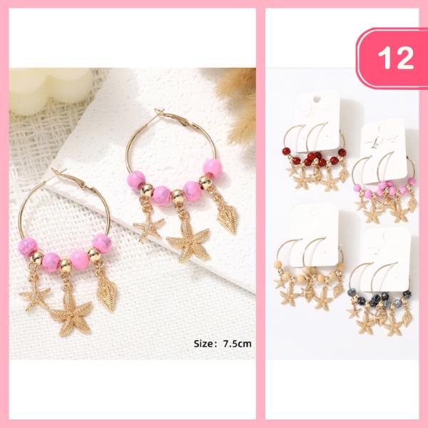 Stone Bead Seashell Hoop Earring (12 Units)