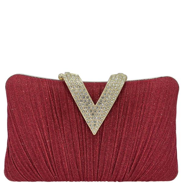 Rhinestone V Pleated Evening Clutch Bag
