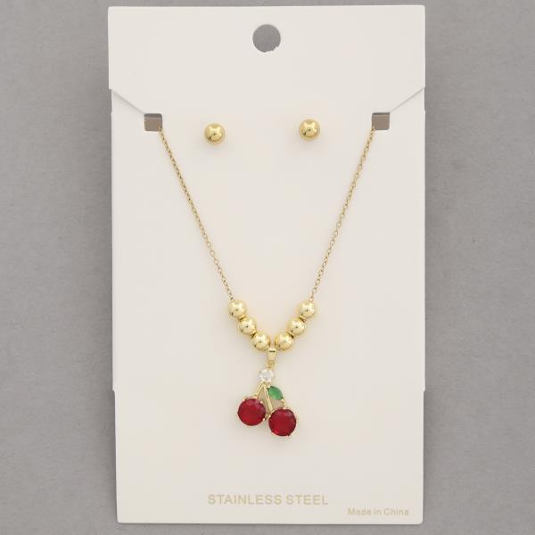 Cherry Charm Pendant Necklace Set
