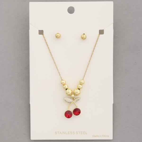 Cherry Charm Pendant Necklace Set