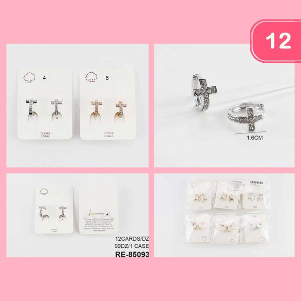 Copper Core Cross Rhinestone Earring (12 Units)