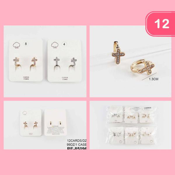 Copper Core Cross Rhinestone Earring (12 Units)
