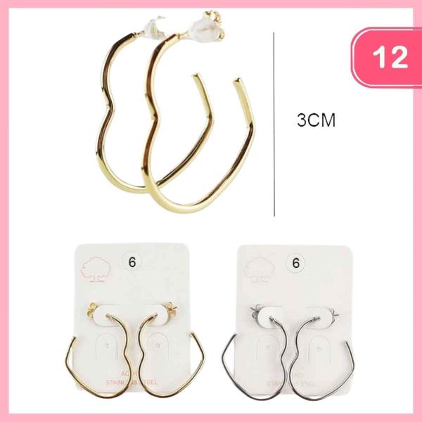Stainless Steel Heart Hoop Earring (12 Units)