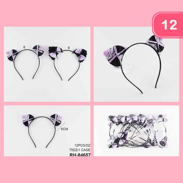 Assorted Ribbon Bow Cat Ear Headband (12 Units)