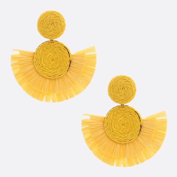 Double Circle Raffia Dangle Earring