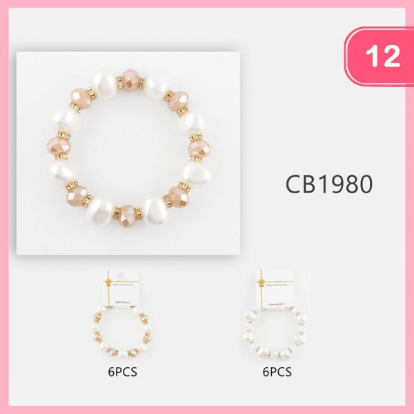 Bead Color Rhinestone Stretch Bracelet (12 Units)