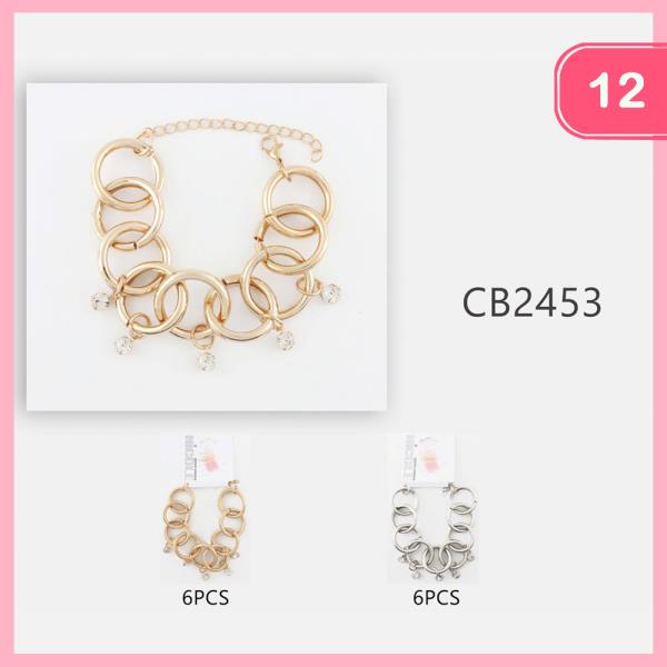 Ring Metal Rhinestone Chain Bracelet (12 Units)