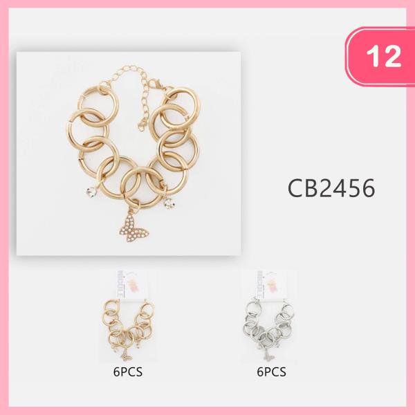 Metal Rhinestone Butterfly Bracelet (12 Units)