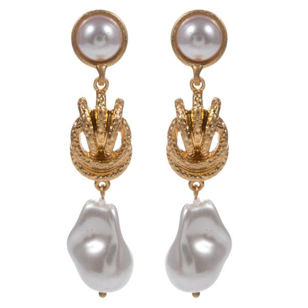 Shaped Pearl Bead Metal Link Dangle Earring