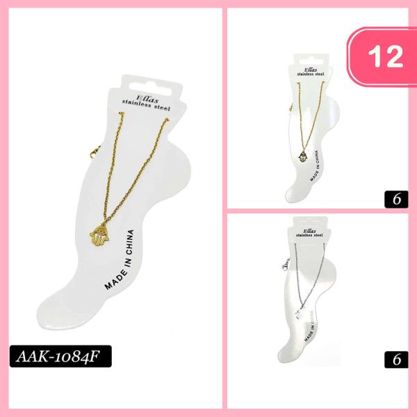 Stainless Steel Hamsa Chain Anklet (12 Units)