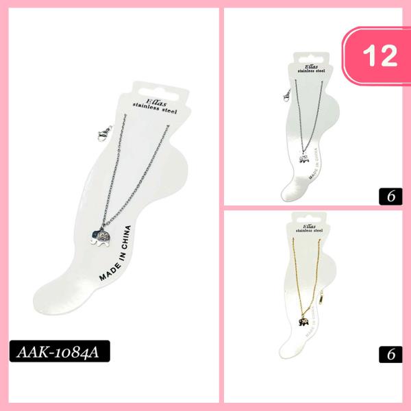 Stainless Steel Elephant Chain Anklet (12 Units)