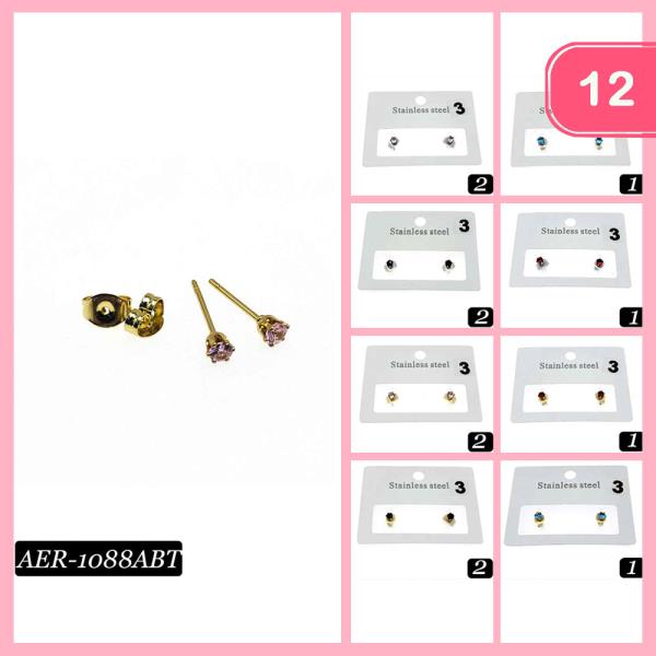 Stainless Steel CZ Stud Earring (12 Units)