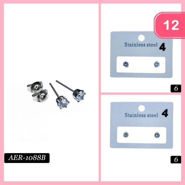Stainless Steel CZ Stud Earring (12 Units)