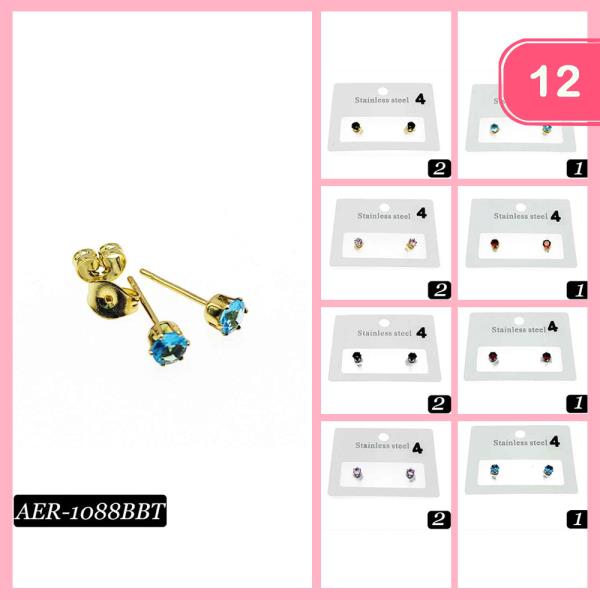 Stainless Steel CZ Stud Earring (12 Units)