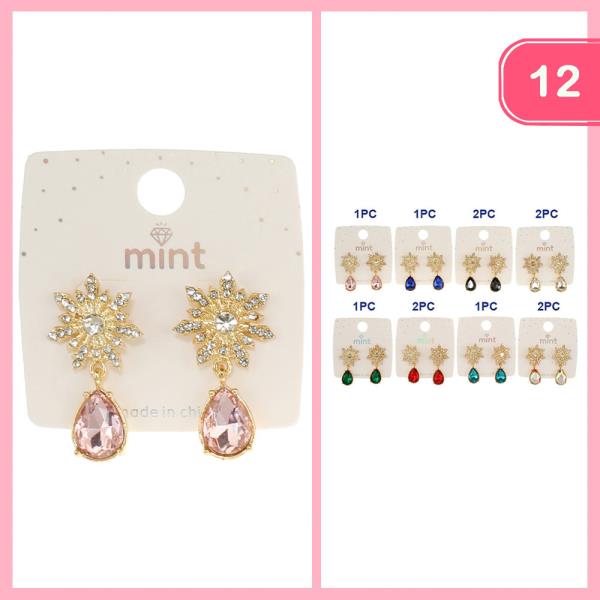 Rhinestone Glass Teardrop Earring (12 Units)