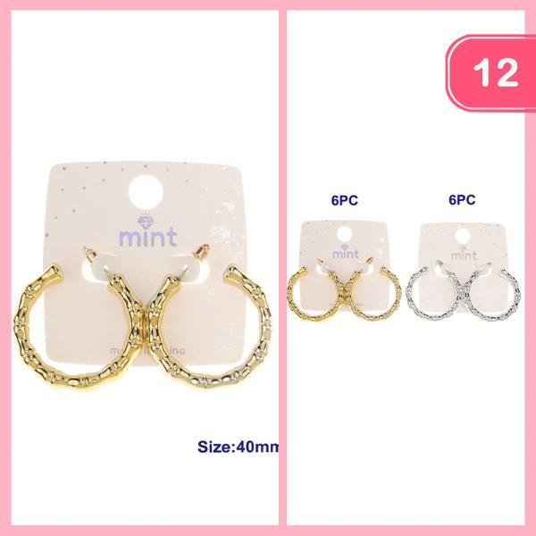 Metal Bamboo Open Hoop Earring (12 Units)