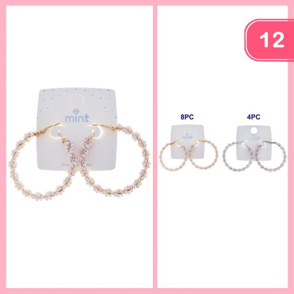 Pearl Twist Embellished Hoop Earring (12 Units)