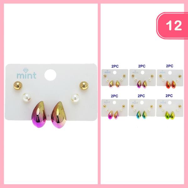 Puffy Teardrop Multi Stud Earring Set (12 Units)