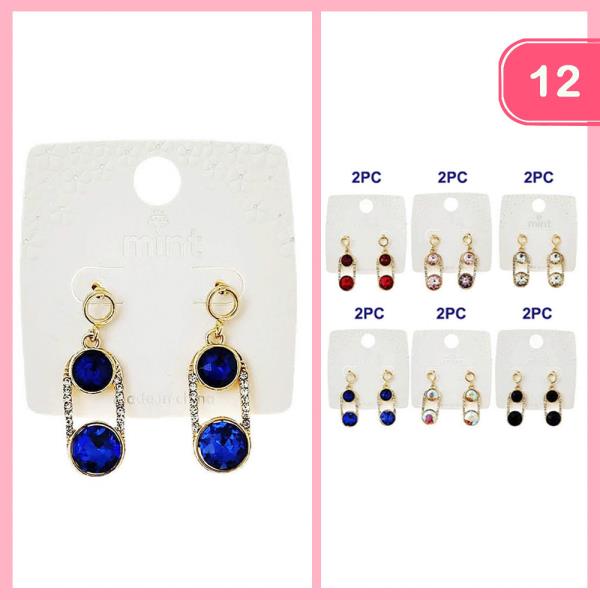Rhinestone Round Glass Earring (12 Units)