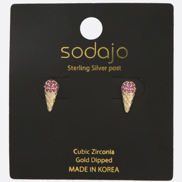 SODAJO Cone CZ Gold Dipped Sterling Silver Earring