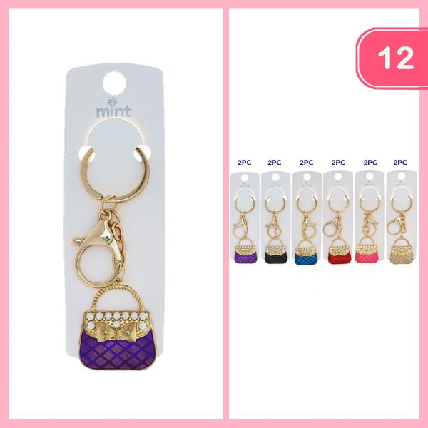 Rhinestone Pearl Handbag Keychain (12 Units)