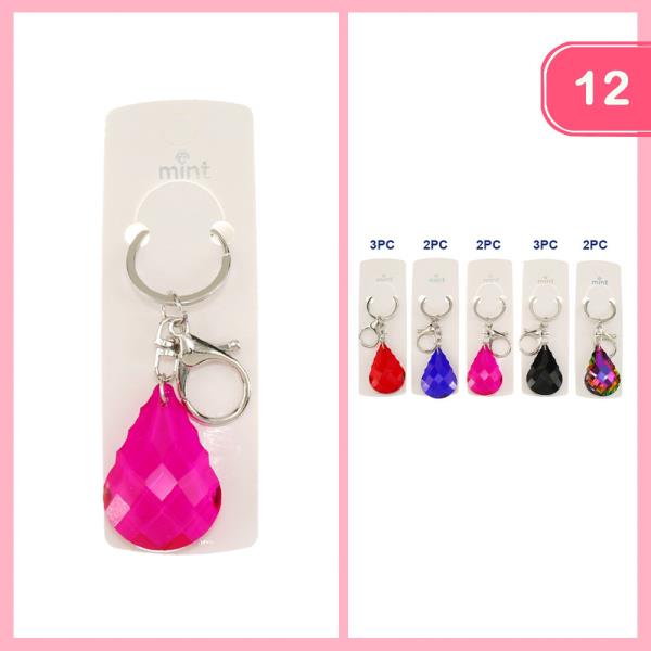 Multi Glass Teardrop Pendant Keychain (12 Units)