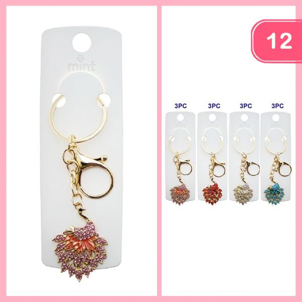 Rhinestone Jewel Peacock Keychain (12 Units)