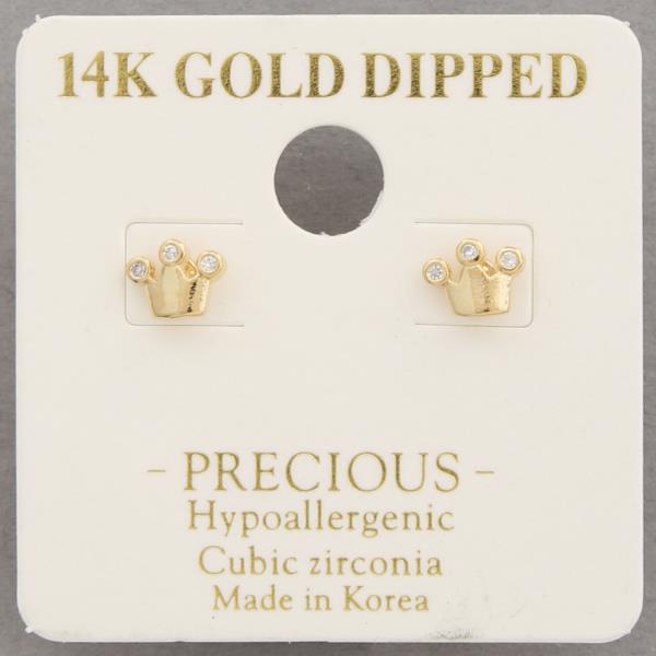 14K Gold Dipped Dainty Crown Stud Earring