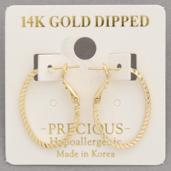14K Gold Dipped Textured Oval Earring