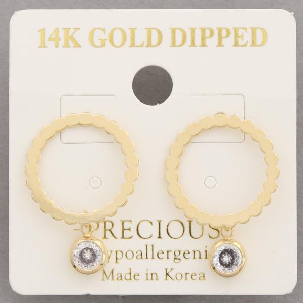 14K Gold Dipped CZ Scallop Edge Circle Earring