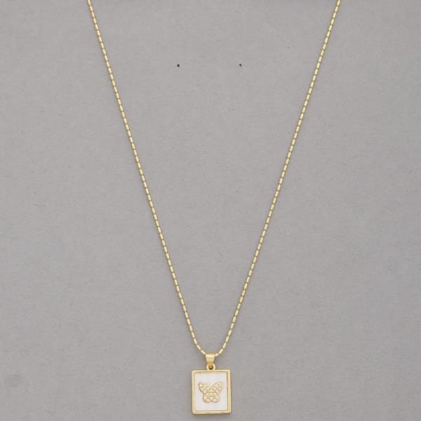 BUTTERFLY SQUARE PENDANT NECKLACE