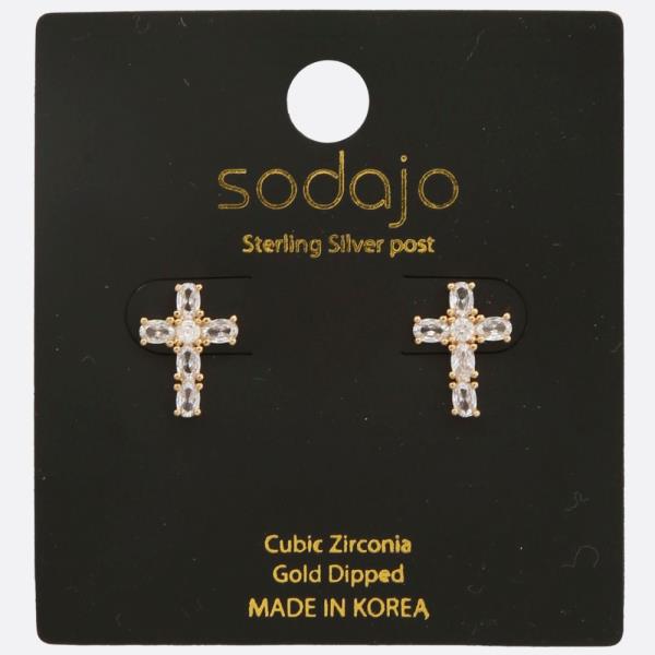SODAJO CZ Cross Gold Dipped Earring