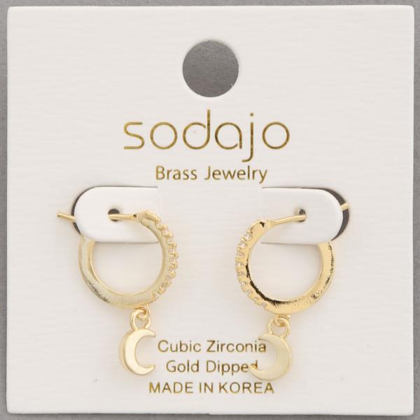 SODAJO Moon Charm CZ Huggie Gold Dipped Earring