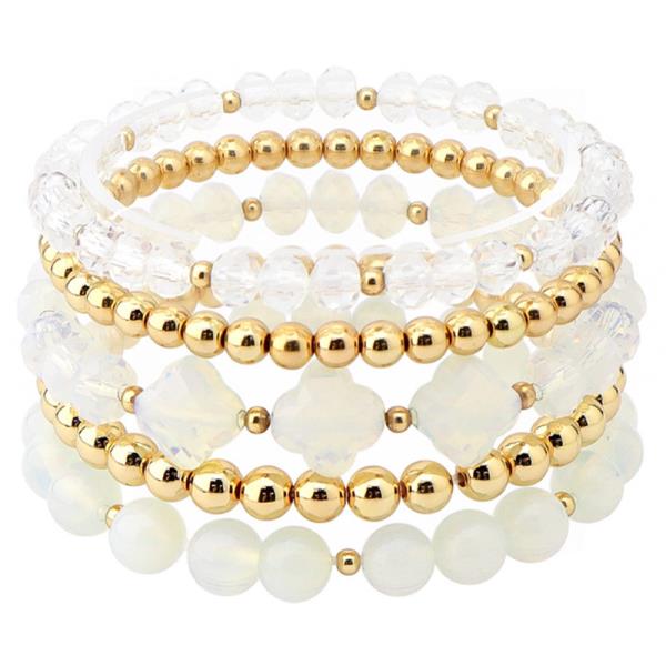 Gold and Clear Beaded Stretch Bracelet Set