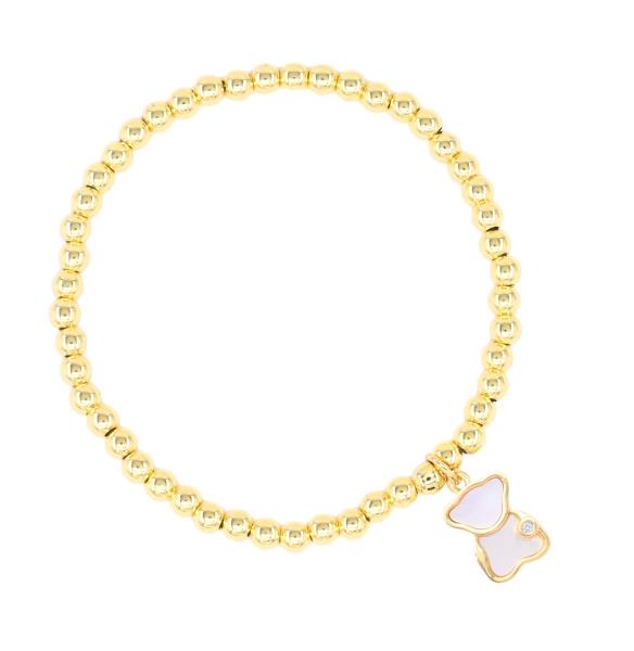 Mother of Pearl Bear Stainless Steel Bead Bracelet