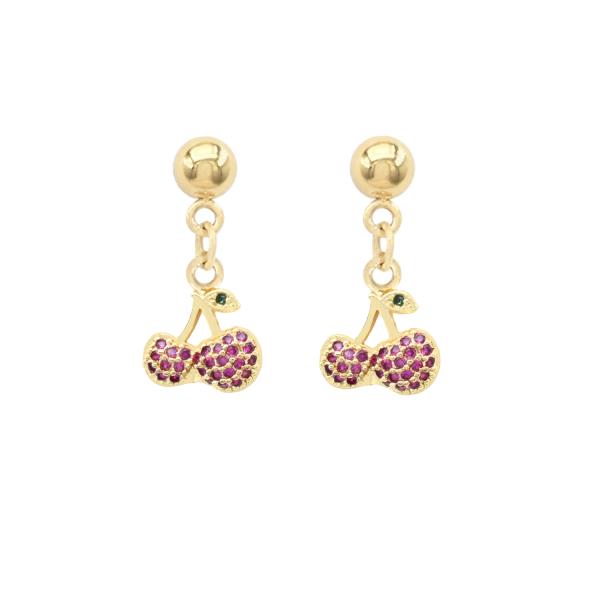 Cherry CZ Stainless Steel Dangle Earring