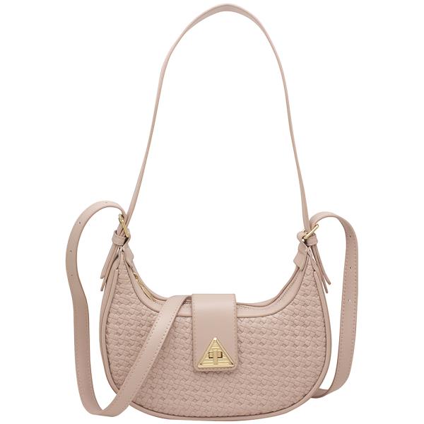Textured Twist Lock Shoulder Bag