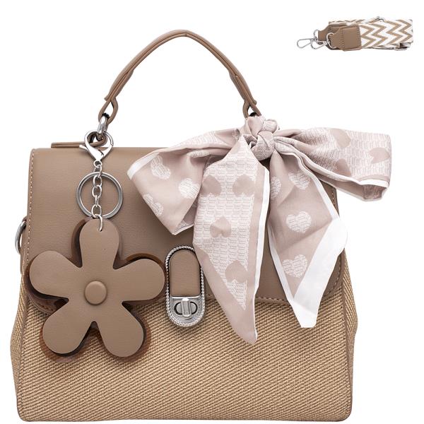 Flower Charm Handle Scarf Bag With Guitar Strap