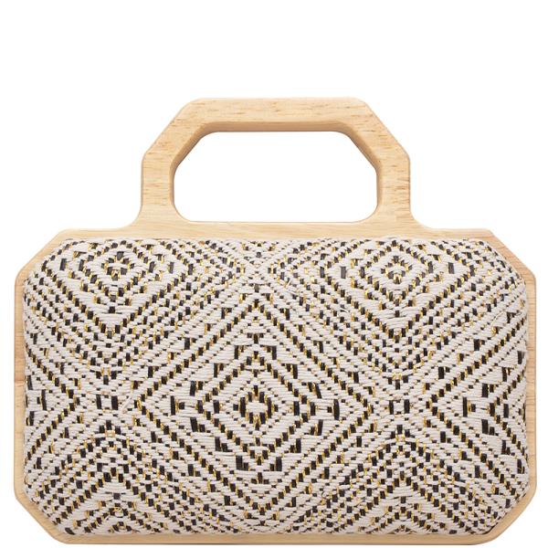 Pattern Design Wood Handle Evening Clutch Bag