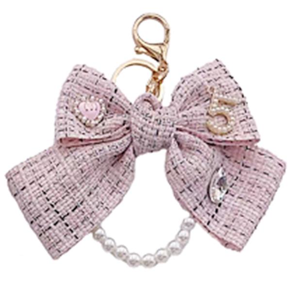PEARL 5 HEART TEARDROP STONE BOW BAG CHARM KEYCHAIN