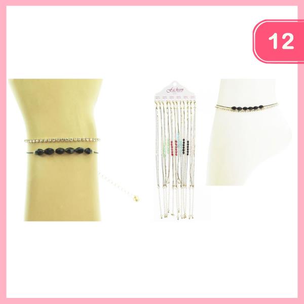 Rhinestone Bead Anklet (12 Units)