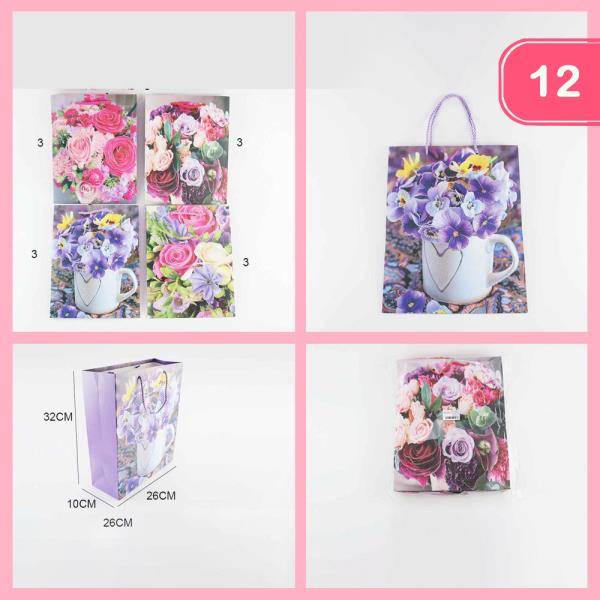 Flower Cup Vase Rope Handle Paper Bag (12 Units)