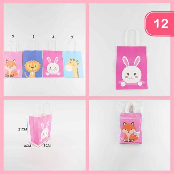 Animal Character Print Paper Gift Bag (12 Units)