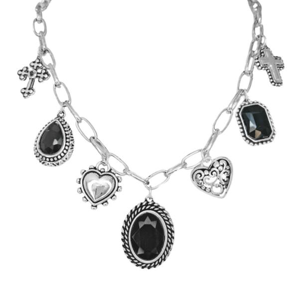 Oval Heart Filigree Station Metal Necklace