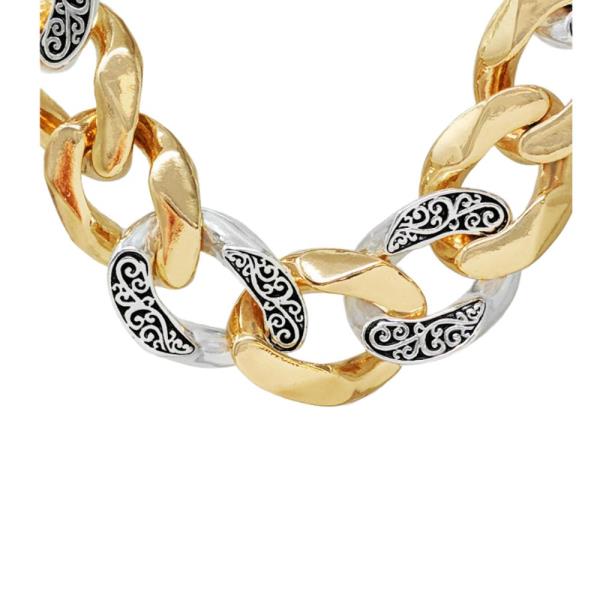 Filigree Pattern Two Tone Oval Link Necklace
