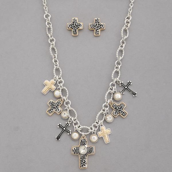 TWO TONE MULTI CROSS STATION NECKLACE