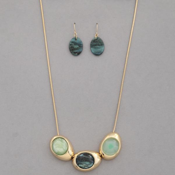 Circle Oval Stone Link Necklace