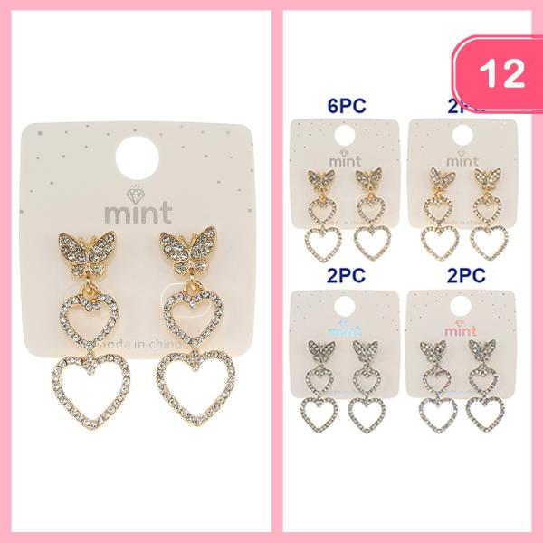 Rhinestone Butterfly Heart Earring (12 Units)